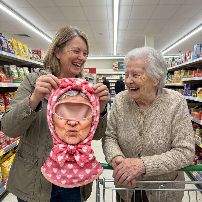 Carol W holding the grandma face mask