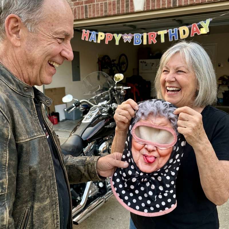 Pete M holding the grandma face mask